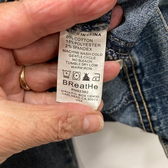 Prana Breathe Women's Blue Jean Jacket, Size XL, Distressed Denim Stretchy - Picture 6 of 8